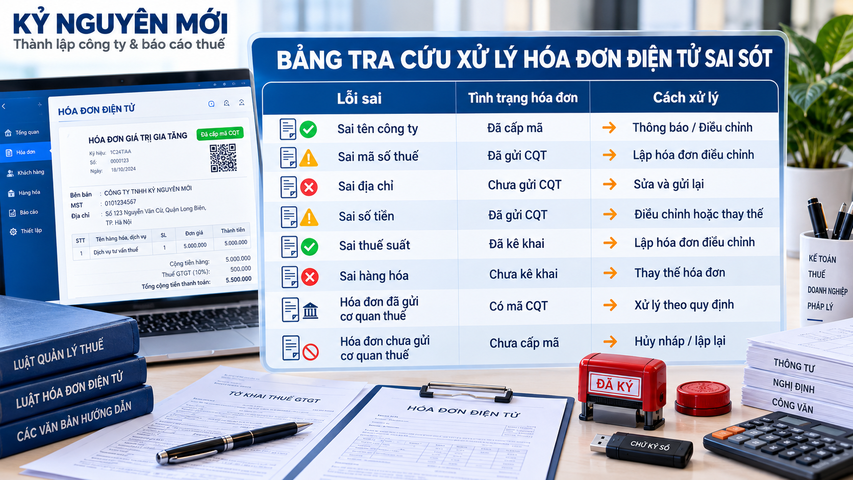 Bảng tra cứu nhanh cách xử lý hóa đơn điện tử sai sót theo từng lỗi